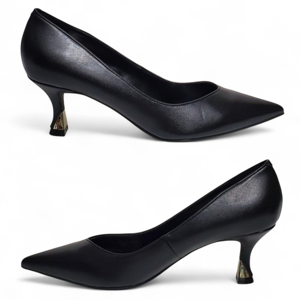 New Nine West Andes kitten heel dress pumps black faux leather career academia - Picture 9 of 13